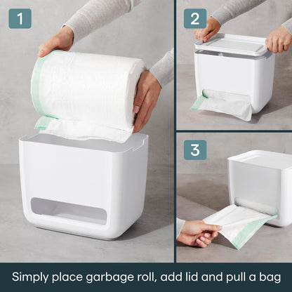 YouCopia SinkSuite - Dispensador de bolsas de basura, organizador de bolsas de basura de pie con tapa extraíble y cuna para almacenamiento, color blanco moteado