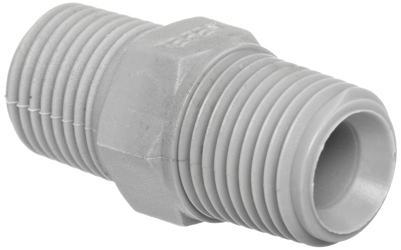 Tefen -12022308043 - Tubo de nailon 6/6, boquilla hexagonal, gris, macho NPT de 1/2" x 1/4" (paquete de 5)