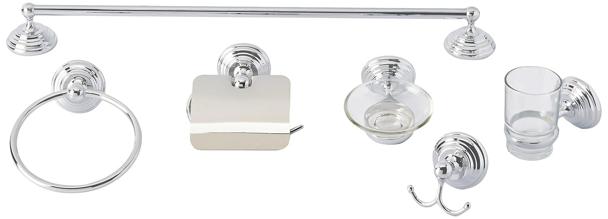DICA, Juego de Accesorios 6 Piezas, Acero Inoxidable, Viddro, Acabado Cromo, Incluye, Gancho, Porta Vaso, Jabonera, Toallero Argolla, Portarrollos, Toallero Barra, 1500