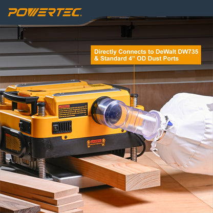 POWERTEC Codo de 90 grados ID/OD de 4 pulgadas para tubos de recogida de polvo de 4 pulgadas, mangueras y accesorios, transparente, 1 paquete