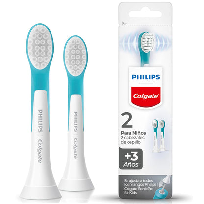 Philips Colgate Repuesto Cepillo de Dientes Eléctrico SonicPro Kids 2Piezas | Cabezal Compacto, Cerdas Ultra Suaves, para Niños de 3+ años