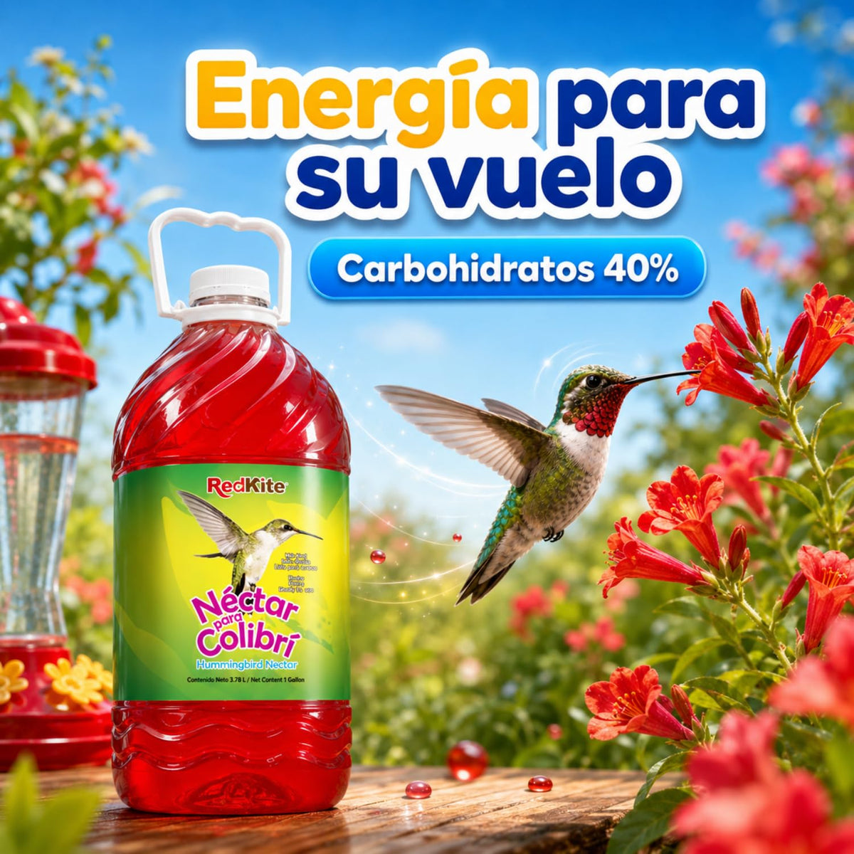 Redkite Néctar Líquido para Colibríes 3.8 L — Néctar Listo para Usar con Energía para Aves