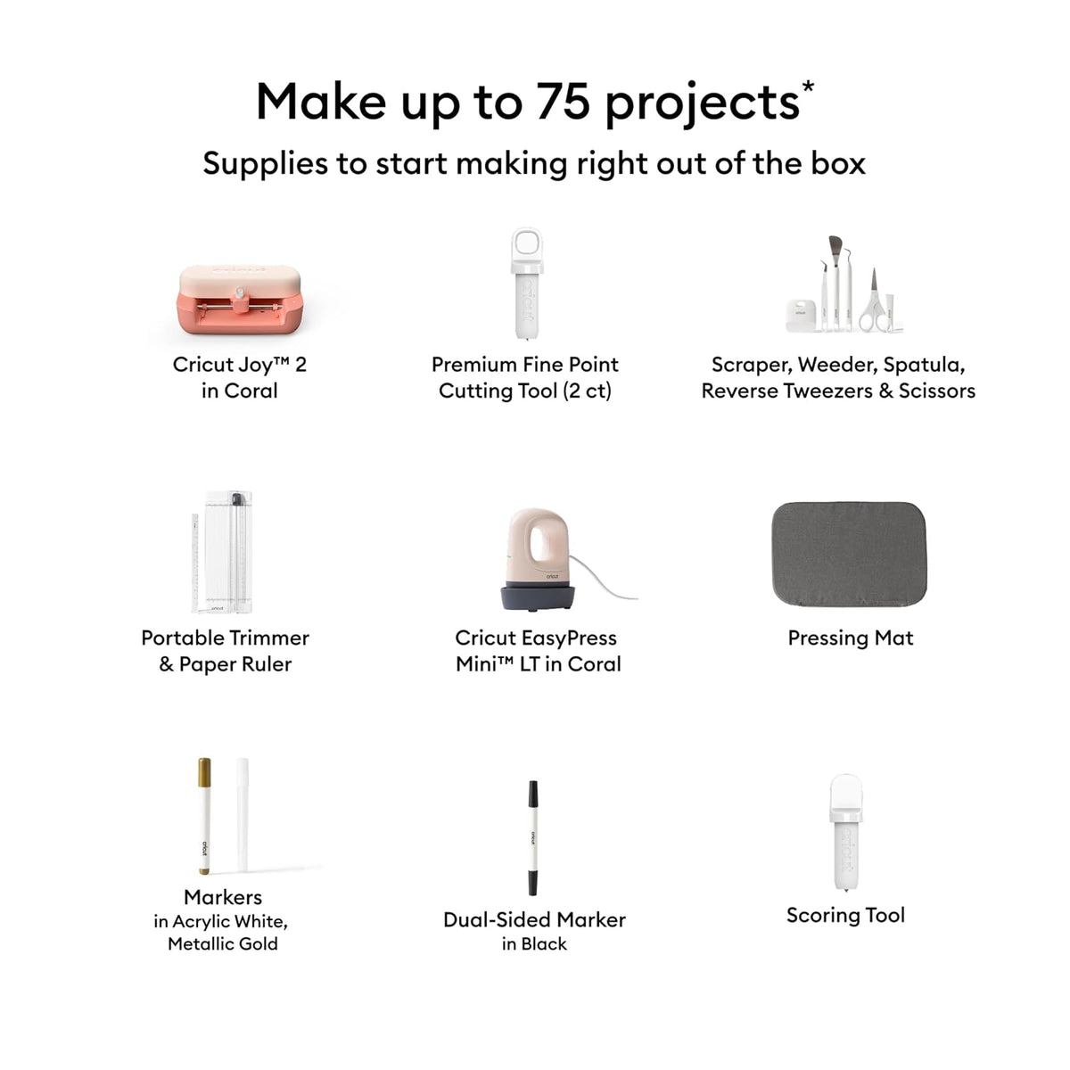Cricut Joy™ 2 + Ultimate Bundle, Coral | Incluye suministros para 75 proyectos + contenido digital adicional, perfecto para hacer tarjetas, pegatinas, etiquetas y más