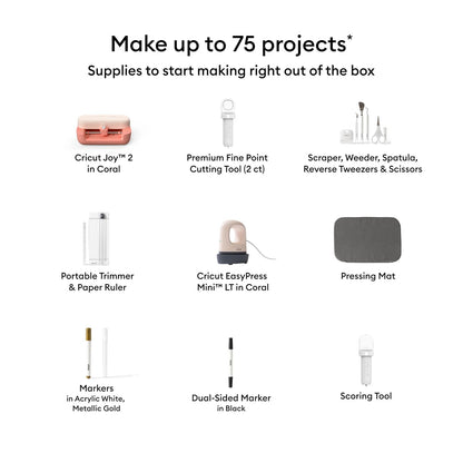Cricut Joy™ 2 + Ultimate Bundle, Coral | Incluye suministros para 75 proyectos + contenido digital adicional, perfecto para hacer tarjetas, pegatinas, etiquetas y más