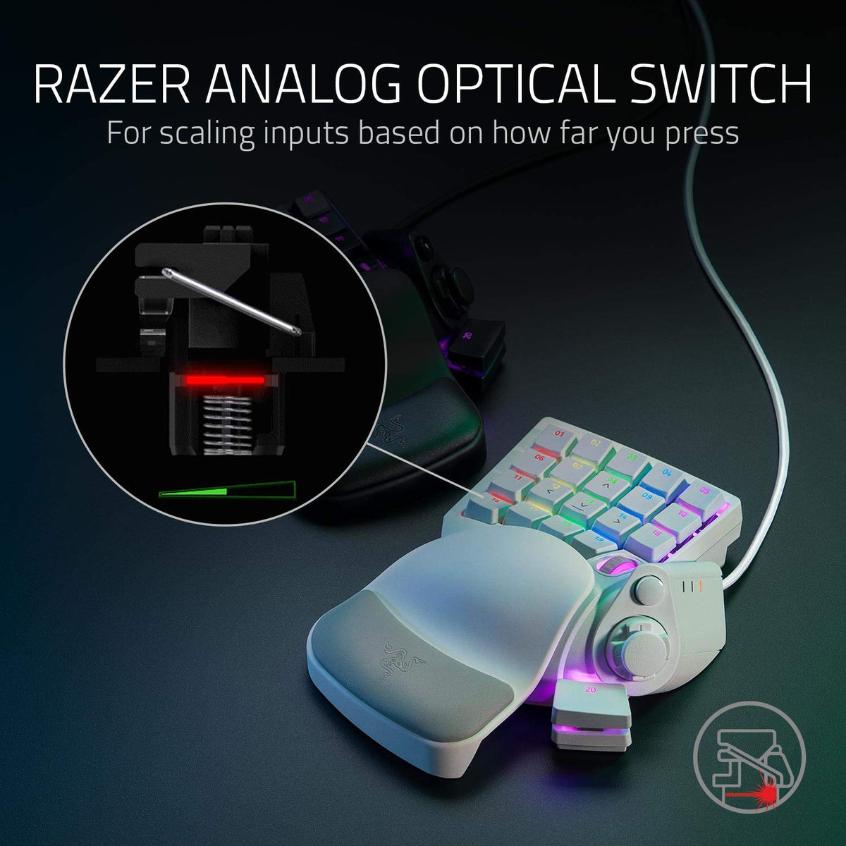 Razer Tartarus Pro Gaming Keypad: Mercury White | Disparador rápido, funcionamiento ajustable, 32 teclas programables, macro personalizables, iluminación Chroma RGB