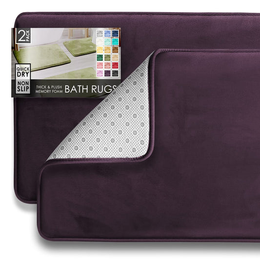 Clara Clark - Juego de 2 Alfombrillas de baño de Espuma viscoelástica de Terciopelo para baño, Antideslizantes, con Respaldo de PVC, Lavables, se Seca rápidamente, Color Morado