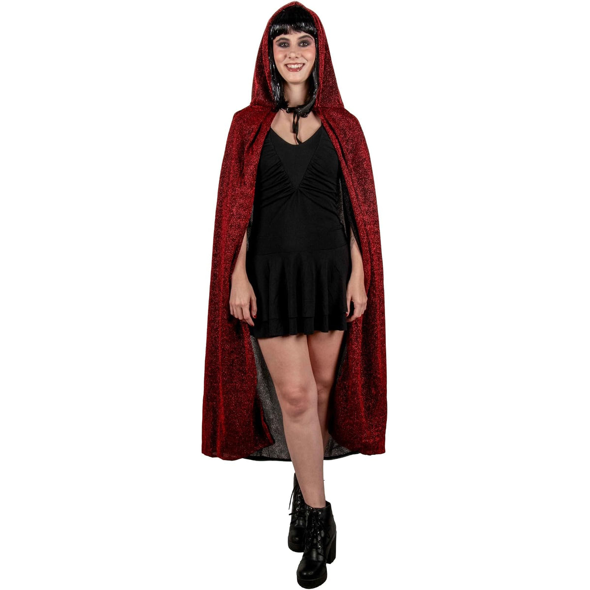 REV Capa Roja Brillosa de Poliéster – Capa con Brillo para Disfraz de Vampiresa, Caperucita o Reina Roja – Accesorio para Fiesta, Halloween, Carnaval o Cosplay