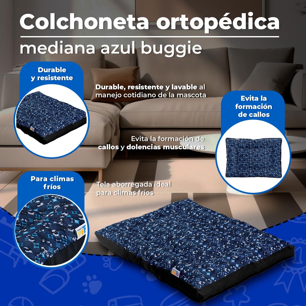 Fancy Pets Buggie Colchoneta Ortopédica para Perro Mediano Color Azul