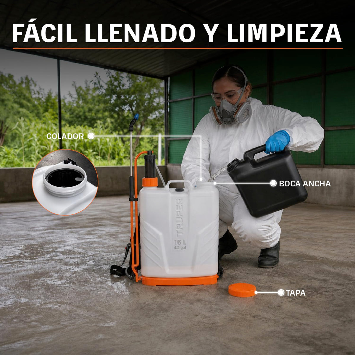 TRUPER FUM-16, Fumigador de Mochila, Boca Ancha, 16 litros
