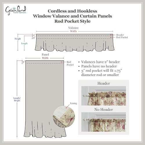 Greenland Home Antique Rose Cenefa para Ventana Forrada, 213 cm de Ancho x 48 cm de Largo, Marfil (Ecru)