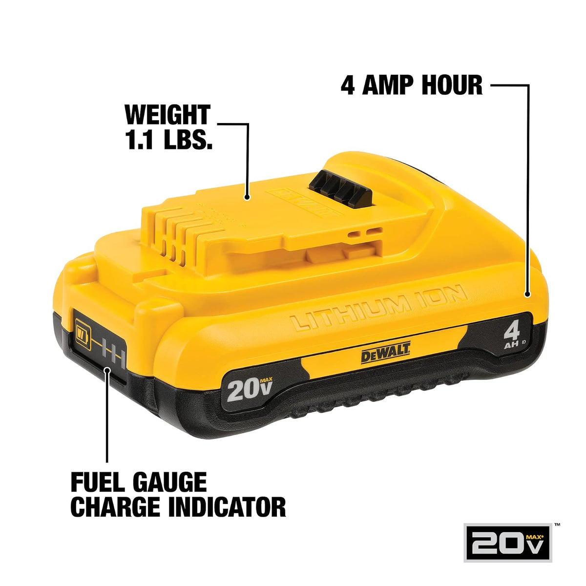 DEWALT Batería de 4.0Ah, Ion de Litio, 20V MAX (DCB240YY)