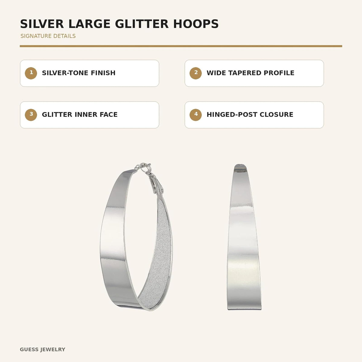 Guess Glitter grande ovalado arete de aro
