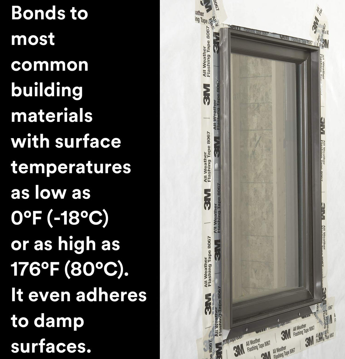 3M Cinta intermitente para todo tipo de clima, 8067, 22,86 cm x 23,86 m, 1 rollo, revestimiento de plástico con parte trasera adhesiva, evita la intrusión de humedad, sellado impermeable intermitente, puertas, ventanas, aberturas en la construcción d