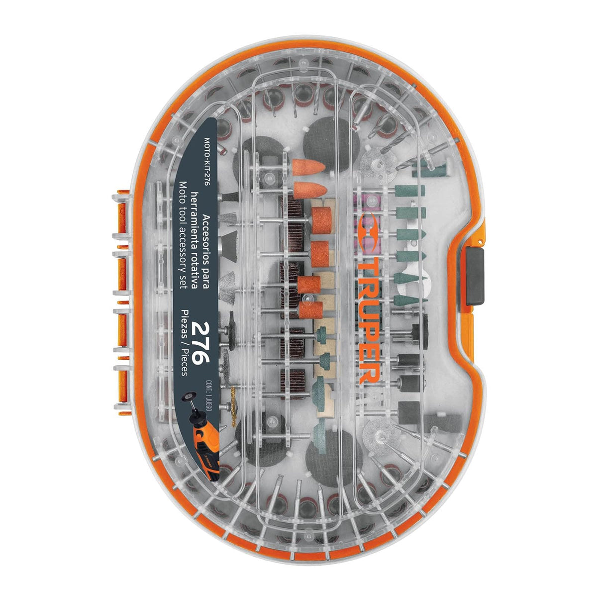 TRUPER MOTO-KIT-276, Juego de Accesorios para Herramienta rotativa, 276 pzas, Naranja