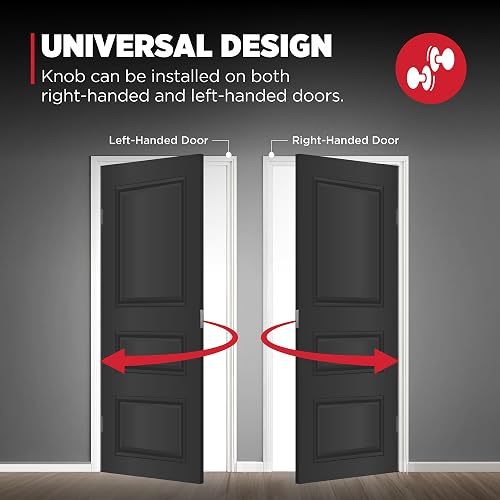 Kwikset Pismo - perilla de puerta con cierre de privacidad, mango interior con cerradura sin llave para puertas de recámara y baño, con rosa redonda, con protección Microban en negro mate