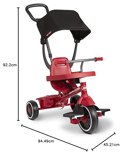 Bicicleta para niños pequeños, Triciclo para niños de 2 a 4 años, Juguete de bebé, Volante de Radio 4 en 1 Stroll 'N Trike, para Edades de 1 a 5 años, Rojo (Exclusivo de )
