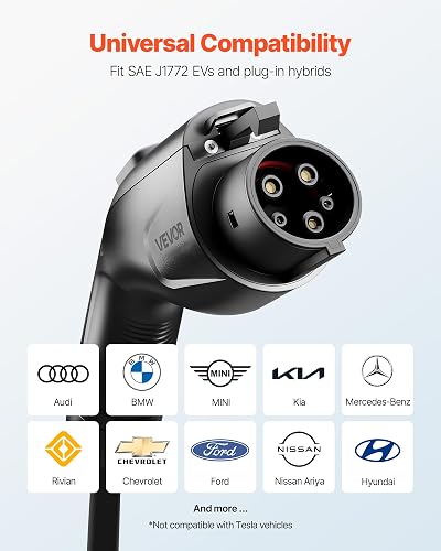 VEVOR Cable alargador para Cargador de vehículos eléctricos, Cable alargador J1772 de 32 amperios y 6,4 Metros, Compatible con Cargadores de vehículos eléctricos SAE J1772 de 120 V-240 V