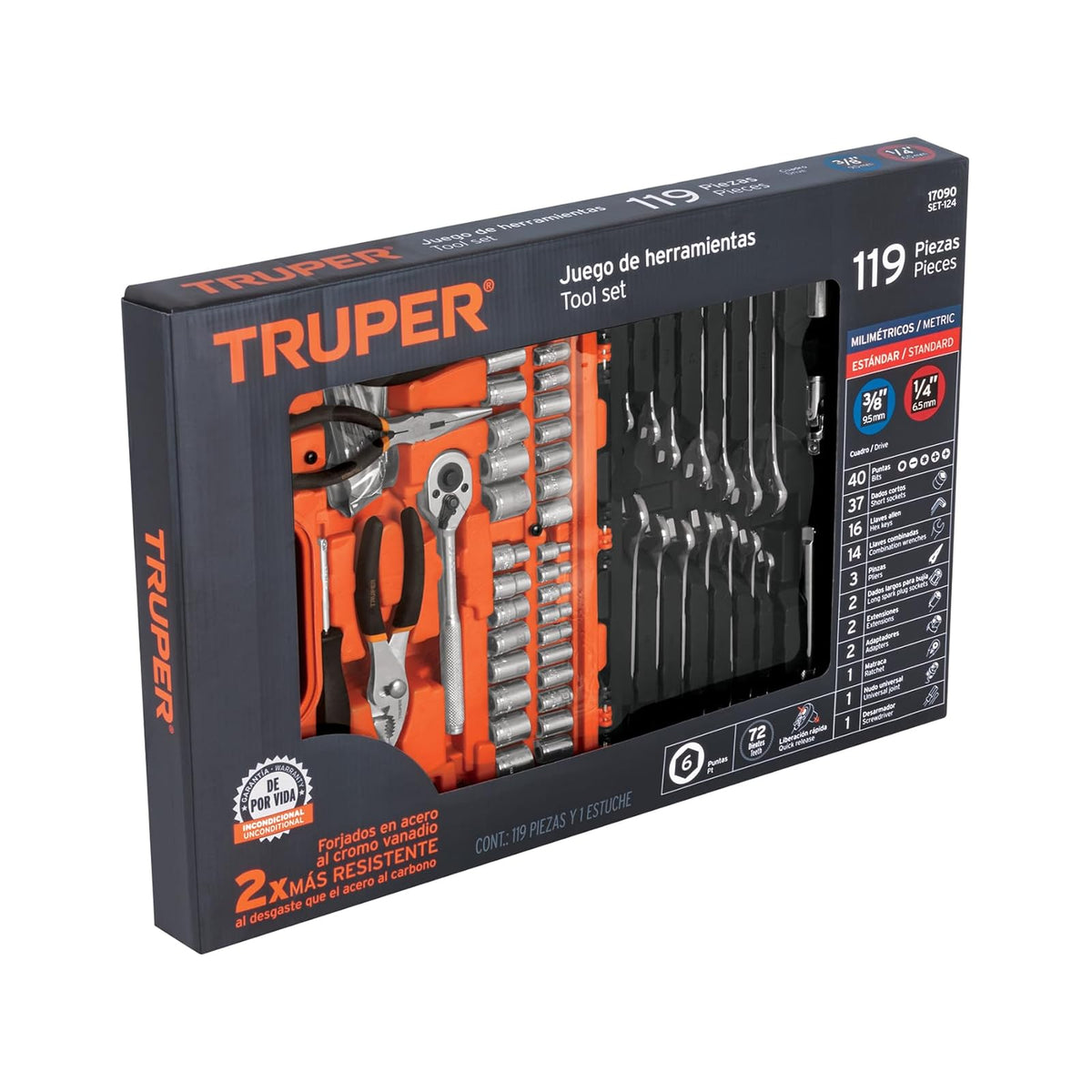 Truper SET-124, Juego de herramienta, 119 piezas