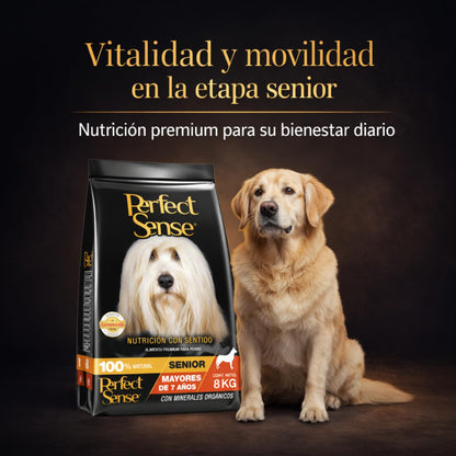 Perfect Sense Alimento Premium para Perros Senior Adultos 8 kg – Fórmula Natural para Salud Articular y Masa Muscular – Croquetas Pequeñas y Sabrosas