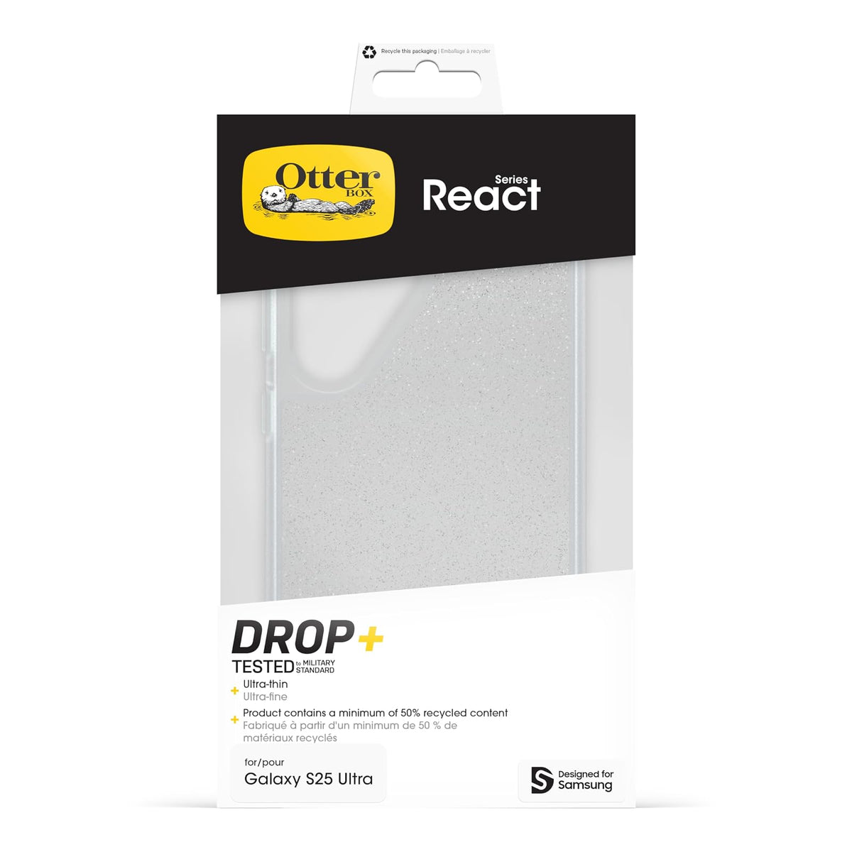 OtterBox React Series - Carcasa para Samsung Galaxy S25 Ultra, antigolpes, anticaídas, Ultrafina, Probada según el estándar Militar, Stardust