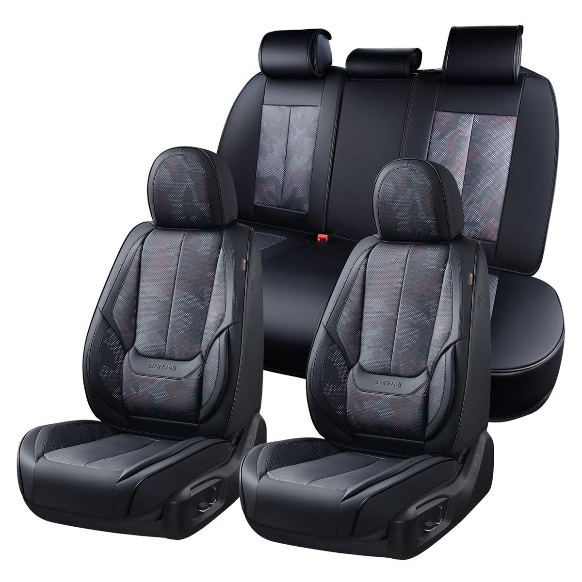 Coverado Seat Covers Juego Completo de Funda de Asiento de Automóviles, Protector de Asiento de Automóvil Negro - Camuflaje negro. - FullSet