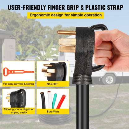 Mophorn 25Ft 50Amp Generator Extension Cord 6 Gauge STW 6/3+8/1 Generator Cord UL Listed Generator Power Cord N14-50P to Bare Wire Cut Wire Cord Extension Power Cord RV Motor Home Generator Portable