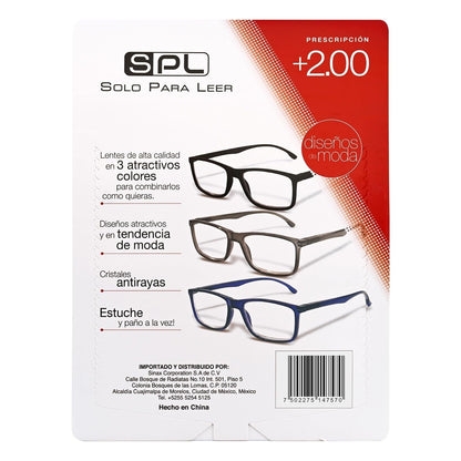 Lentes SPL +2.00, pack de 3