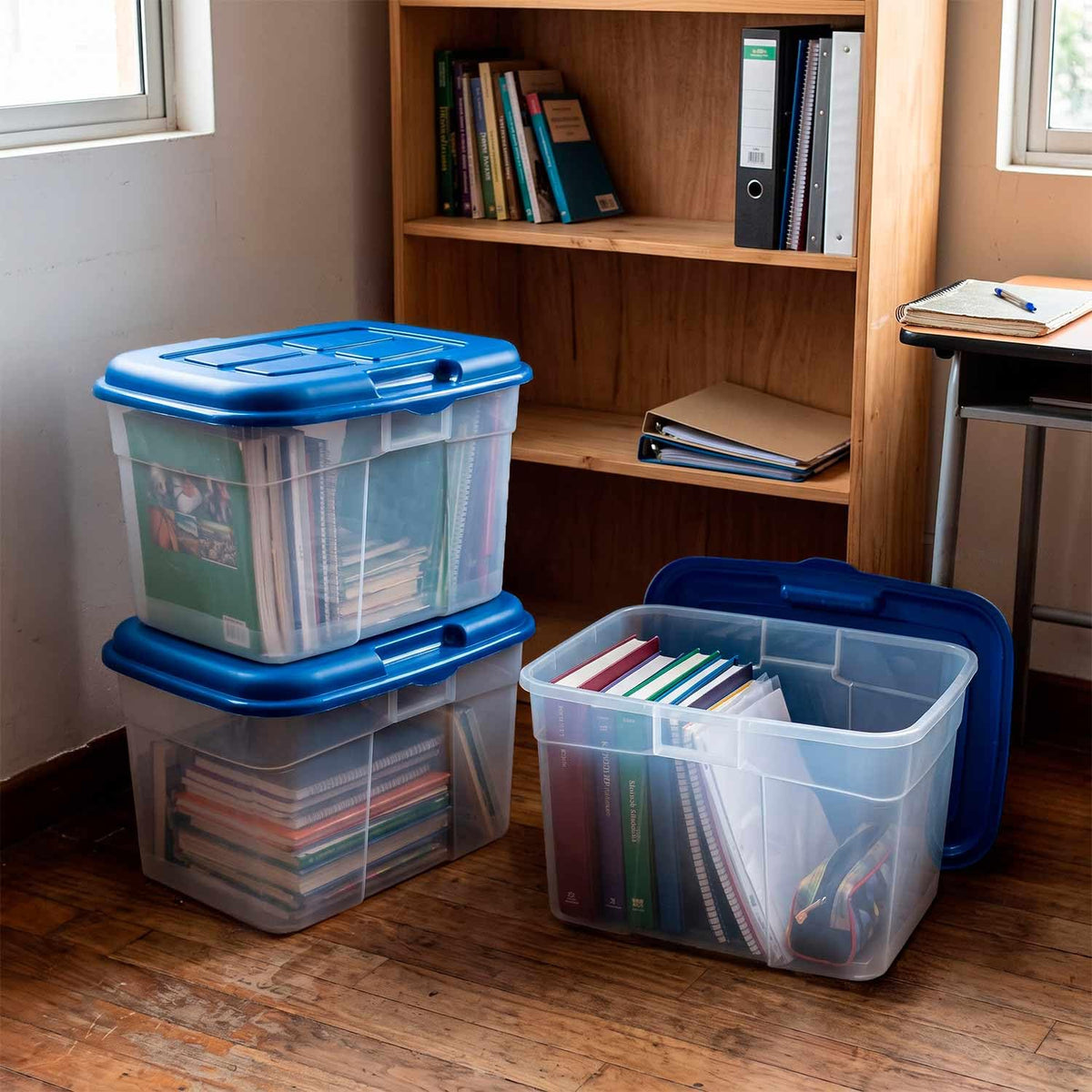 Caja de Almacenamiento 32 L Apilable de Plástico Color Azul