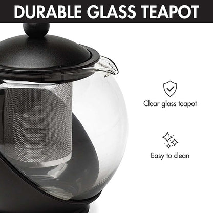 Primula - Tetera de media luna con infusor extraíble, cristal de borosilicato, filtro de acero inoxidable, apto para lavavajillas, 40 onzas, set de regalo negro