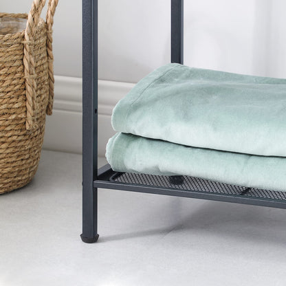 SONGMICS Estanteía de Almacenamiento de 5 Niveles, Estantería de Baño, Soporte de Planta Extensible con Estante Ajustable, para Baño, Salón, Balcón, Cocina, Negro Clásico MBSC35BK