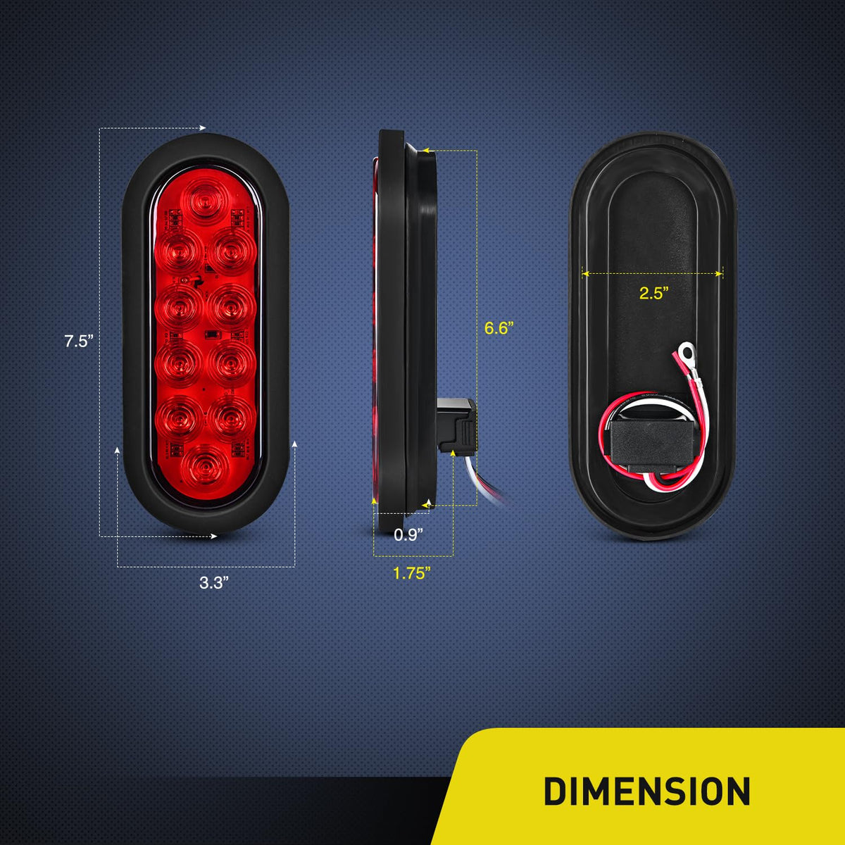 Nilight - Luz trasera ovalada de 6inch, 6 unidades, rojo, ámbar blanco 10 LED ojales de montaje empotrado, IP67, señales de giro de freno impermeables, luces de marcha atrás 2 años de garantía, TL-28