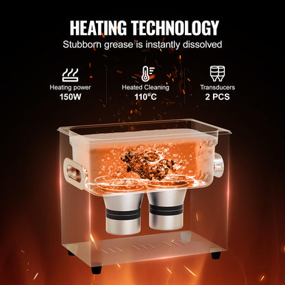 VEVOR - Limpiador ultrasónico de 3 litros con temporizador de calentador y cesta, máquina de cavitación sónica digital profesional, máquina de limpieza de 120 W para instrumentos de reloj, anteojos,
