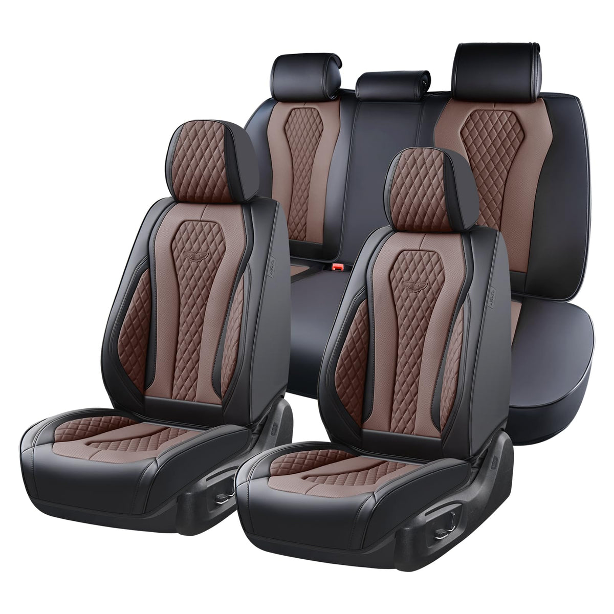 Coverado Funda de Asiento de Auto en Piel, Ajuste Universal - Café - negro - Conjunto completo