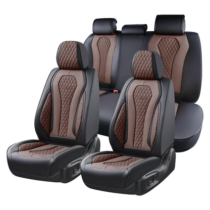 Coverado Funda de Asiento de Auto en Piel, Ajuste Universal - Café - negro - Conjunto completo