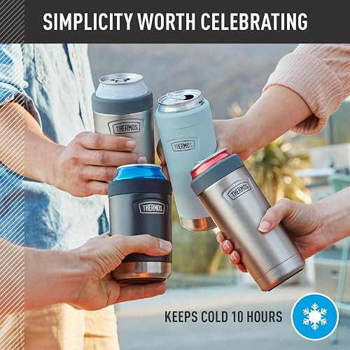 THERMOS ICON SERIES, aislante para latas de bebidas, 12 onzas, acero inoxidable mate, aislado al aspiradora