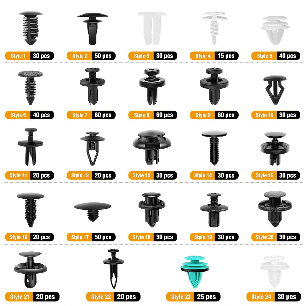 GOOACC 845 Clips de Retención de Empuje para Auto, Surtido de 24 Tamaños con Bridas de Cable GRC-133