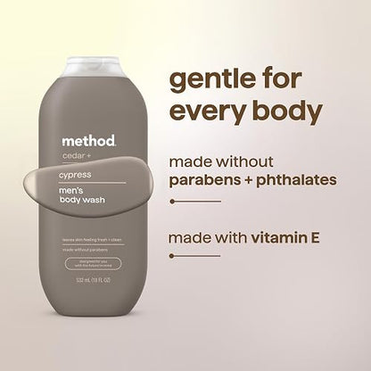 Method Men Body Wash, Cedar + Cypress, Paraben and Phthalate Free, 18 fl oz (Pack of 1)