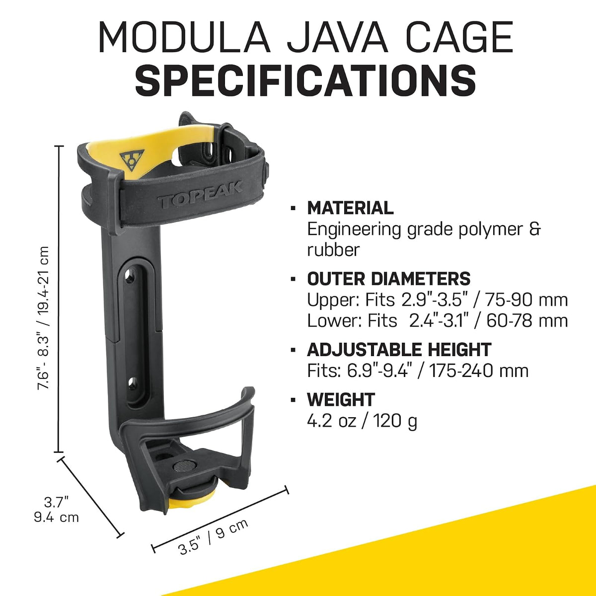 Topeak Modula Java - Portabotellas (9,4 x 9 x 19,4-21 cm), Color Negro