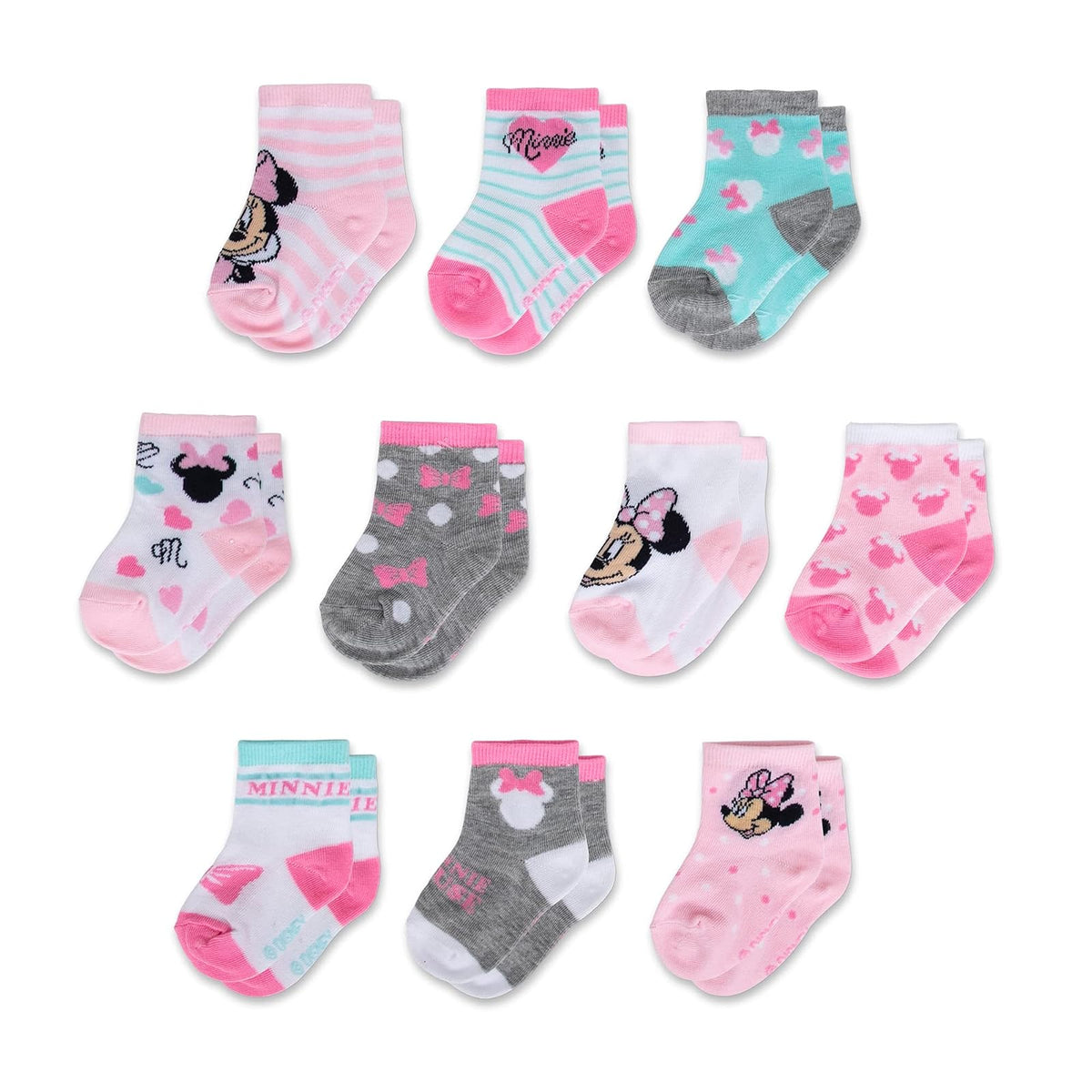 ABG Accessories Baby Girls & Boys Minnie Mouse, Mickey Mouse, Baby Shark, Justice League 10-pack Infant Sock 0-24 Months Calcetines para bebé bebés niñas