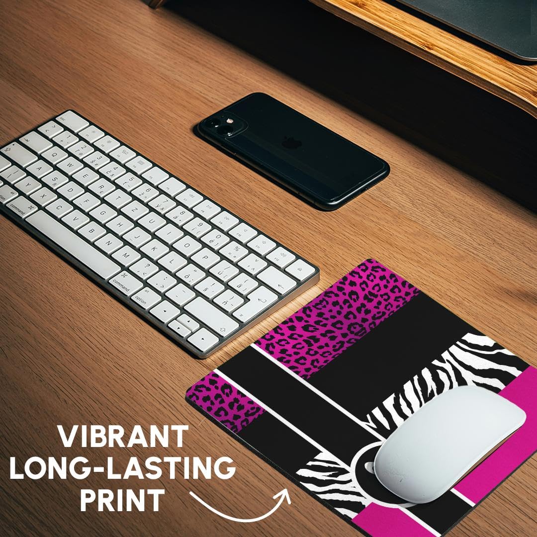 3dRose 8 x 8 x 0.25 Inches Mouse Pad, Elegant Animal Print Monogram Hot Pink A (mp_35610_1)