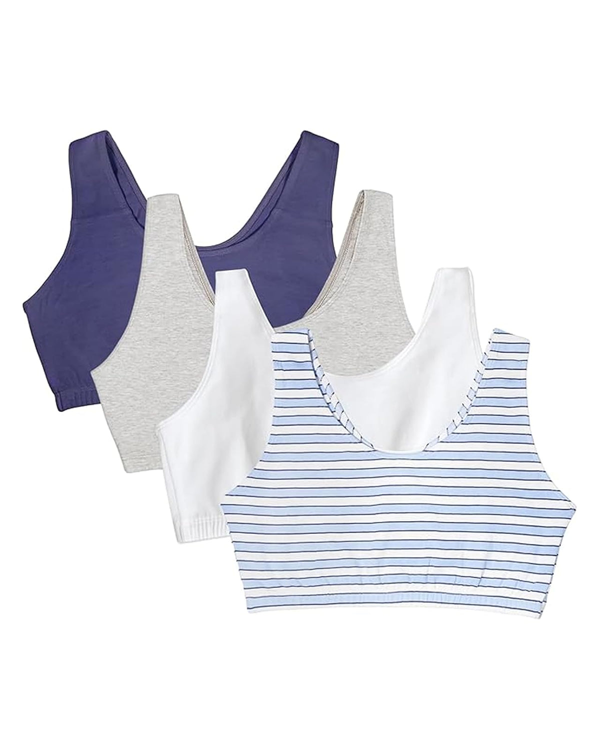 Fruit of the Loom Brasier Deportivo de Algodón para Mujer - Cottage Stripes - Skipper Blue - Grey Heather - White - 34