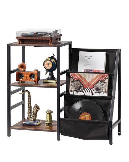 VEVOR - Soporte para Reproductor de Discos con estación de Carga y Puertos USB, Capacidad para hasta 200 álbumes, Soporte Giratorio de 3 Niveles con Almacenamiento de Discos de Vinilo, Mesa de