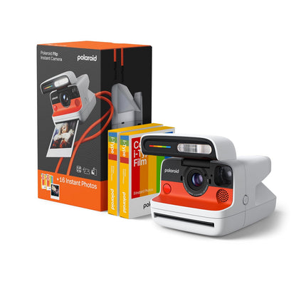 Polaroid - Cámara instantánea con Tapa + Paquete de película a Color (16 Fotos Incluidas) - Blanco (6652) - Sistema hiperfocal de 4 Lentes, Enfoque automático de Sonar y análisis de sentencias con