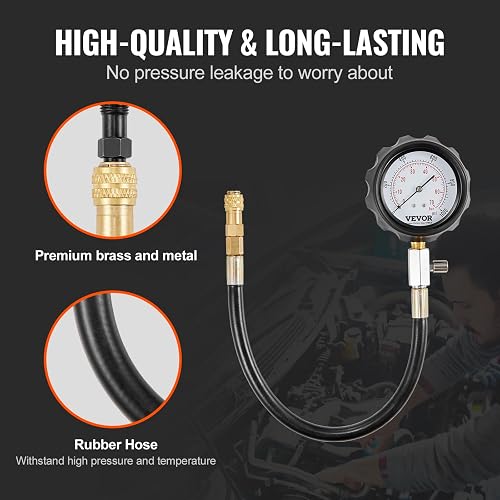 VEVOR Comprobador de Compresión de Motores Diésel, kit 18 Herramientas de Prueba de Presión de Cilindros, con Manómetro de 0 a 1000 psi y Adaptadores, para Comprobar Cilindros en Camiones, Tractores