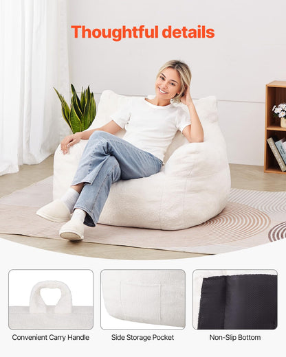 VEVOR Sillón Puf de 920 x 900 x 685 mm con Reposabrazos y Bolsillo de Almacenamiento, Relleno de Espuma Viscoelástica 25D con Funda de Terciopelo Suave, Puf de Carga de 150 kg para Dormitorio, Blanco