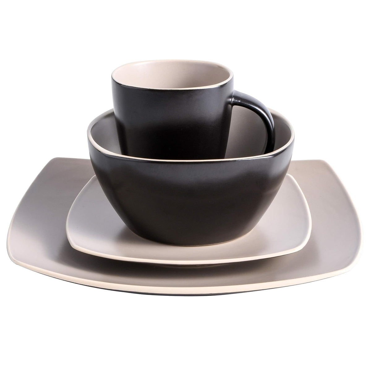 Gibson Overseas Gibson Home 102264.16RM Soho Lounge Square 16-Piece Dinnerware Set Service of 4, Stoneware, Taupe Matte