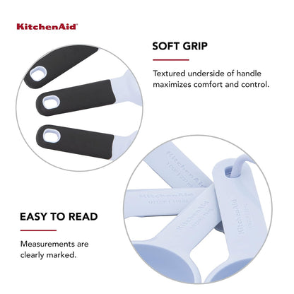 KitchenAid - Juego universal de tazas y cucharas medidoras fáciles de leer con mango suave para un máximo control, agujero para colgar y anidar para un fácil almacenamiento, apto para lavaplatos, 9