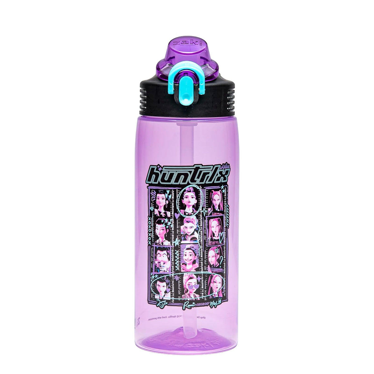 Zak Designs KPop Demon Hunters - Botella de agua de salvia para la escuela o los viajes, botella de agua de plástico duradera de 25 onzas con popote, mango y a prueba de fugas, cubierta de boquilla
