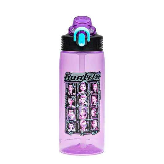 Zak Designs KPop Demon Hunters - Botella de agua de salvia para la escuela o los viajes, botella de agua de plástico duradera de 25 onzas con popote, mango y a prueba de fugas, cubierta de boquilla