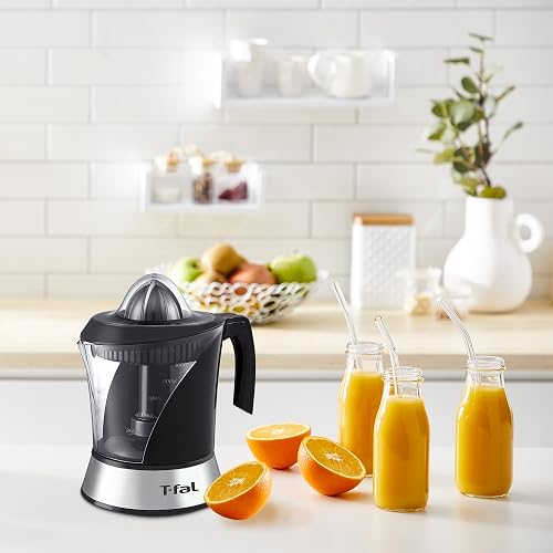 T-FAL Exprimidor de Jugo Power Press | 2 conos removibles y una jarra de 1L, 40 W de potencia, una gran opción para hacer jugos, Negro. ZP200855